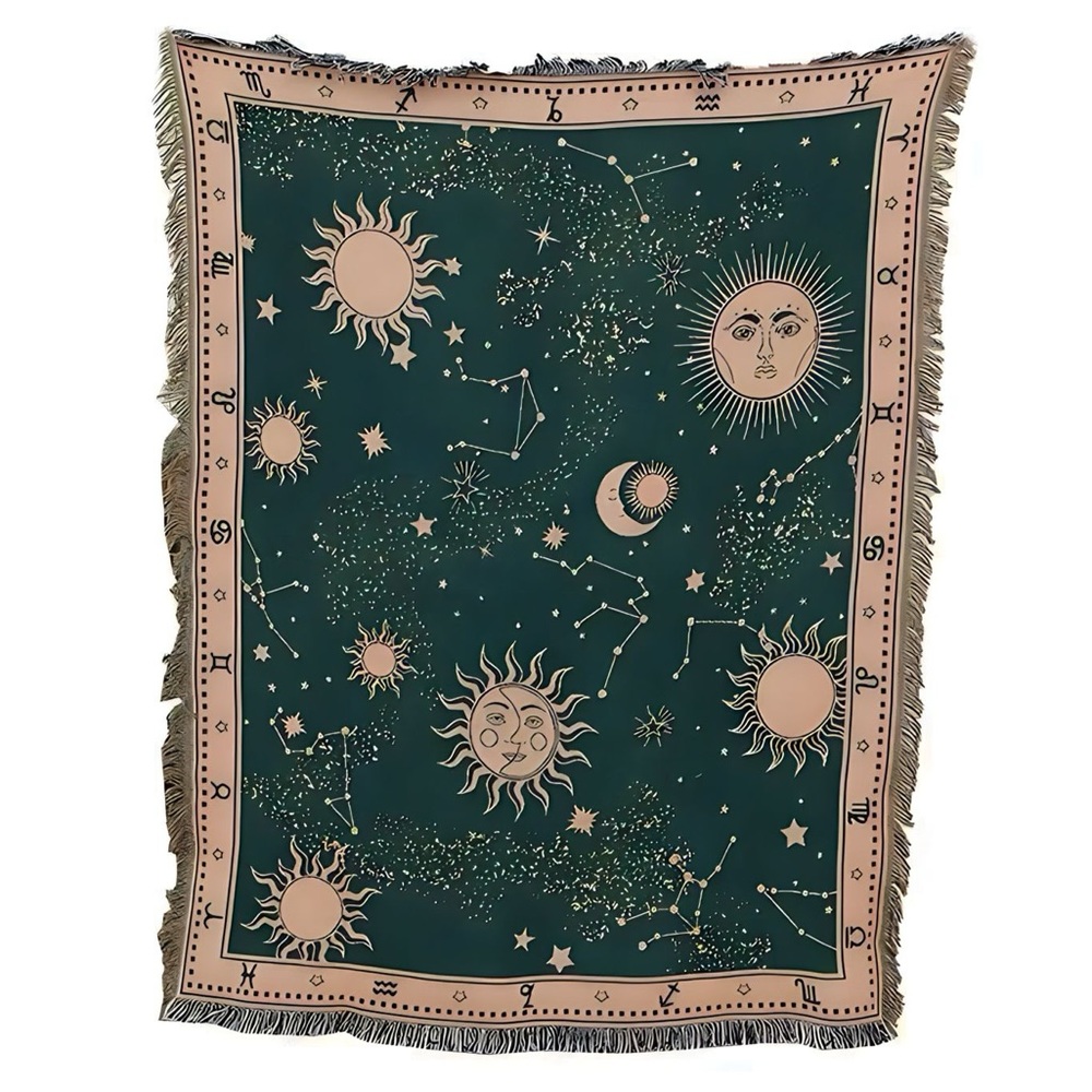 Zodiac - Astrology Tapestry / Rug / Blanket | Star Constellations - Green, Woven